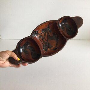 1960s Vintage Wooden Bird Tray - Mid-Century Floral Serving Ware